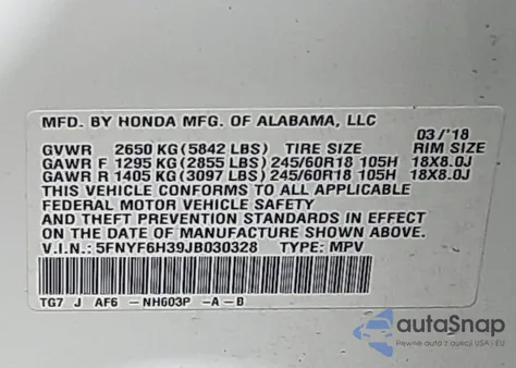 2018 Honda Pilot Ex from USA, damaged, VIN 5FNYF6H39JB030328